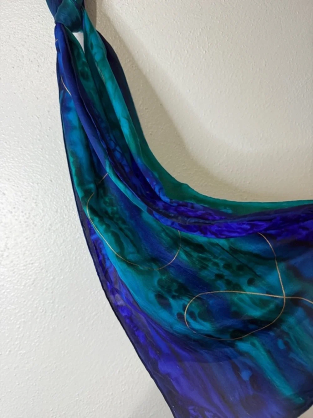 Unbranded Vibrant Blue-Green Scarf with Gold Accent. No tags. 60”X11”.